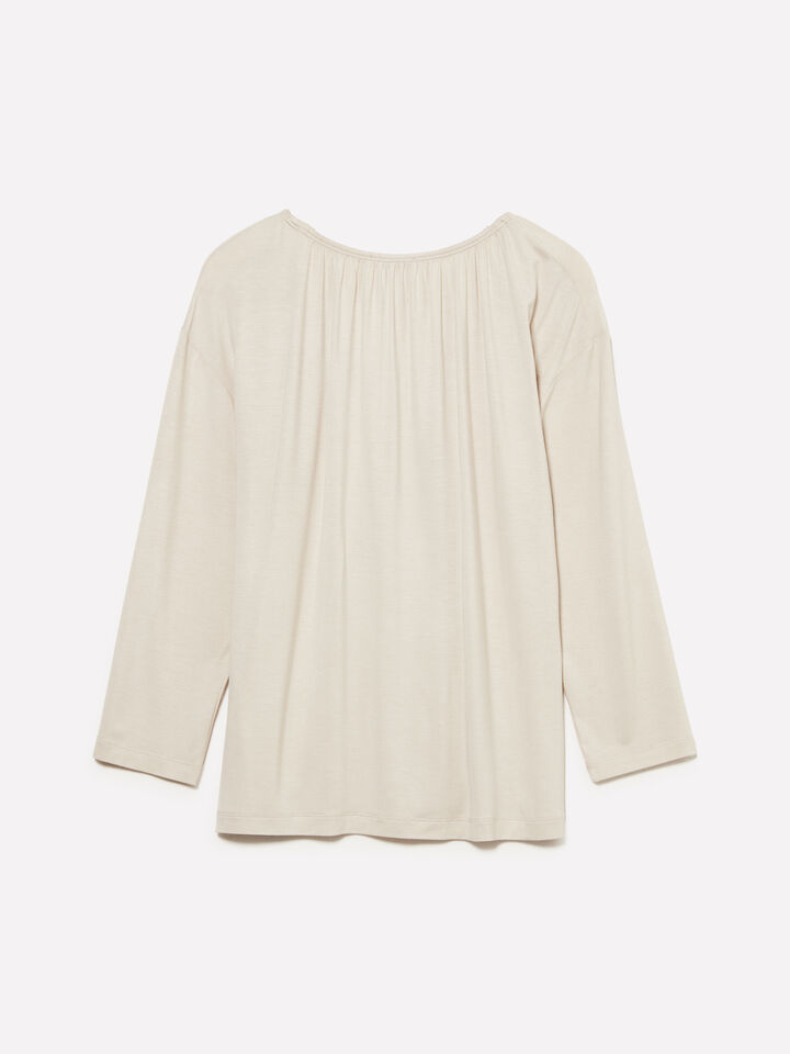 Dove gray t-shirt with curl - women's long sleeve t-shirts - Beige | Sisley image number 2